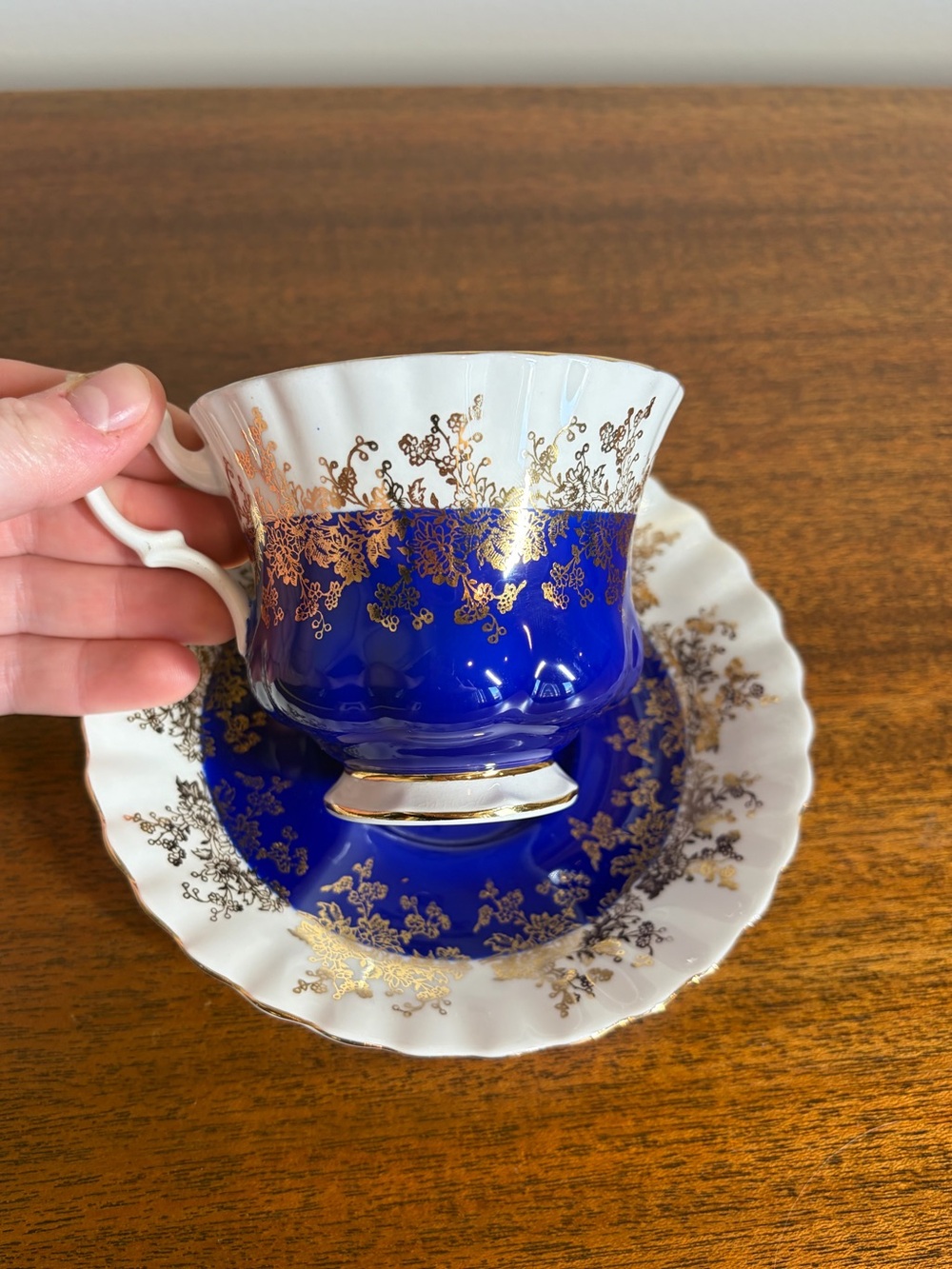 Vintage Royal Albert Regal Series Cobalt Blue Teacup and Saucer Set Pattern 4396